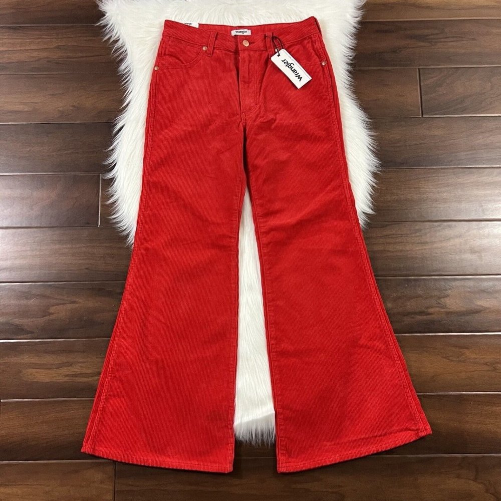 Wrangler Size 28 Red Corduroy Wanderer 622 High Rise Flare Jeans